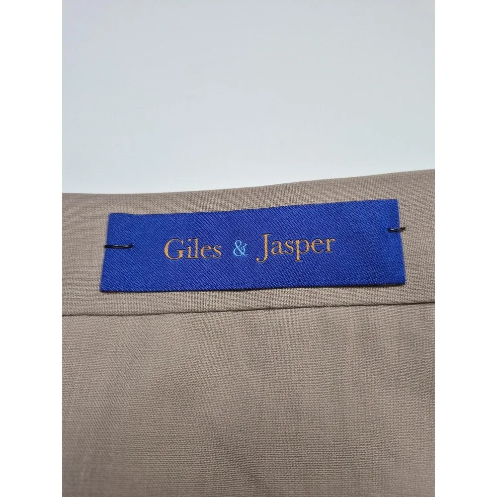 Giles & Jasper Suit Pants Mens 42x36 Beige Wool Stretch Dress Unhemmed NWT